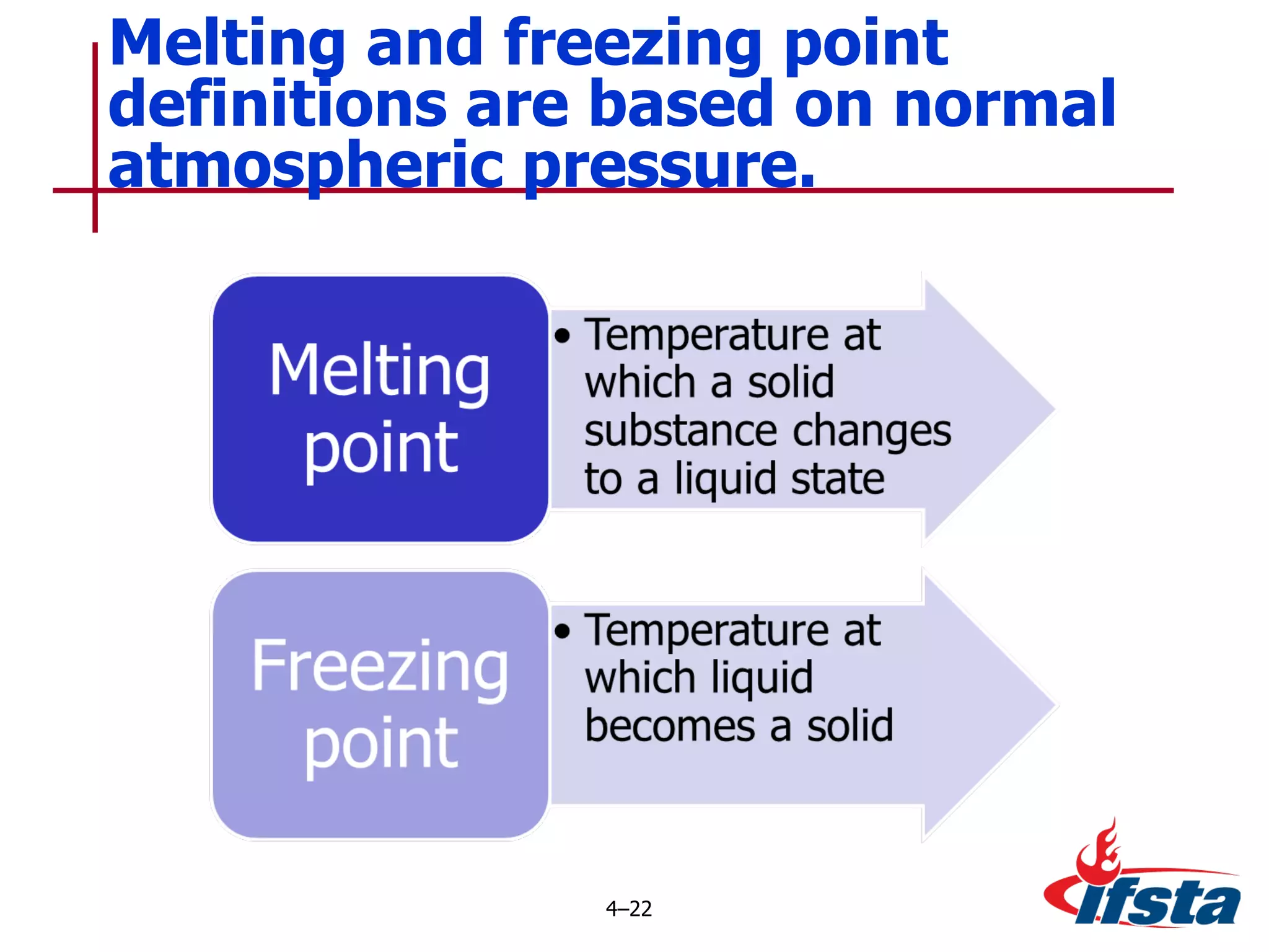 Melting and freezing point definitions are based on normal atmospheric pressure. 4 – 