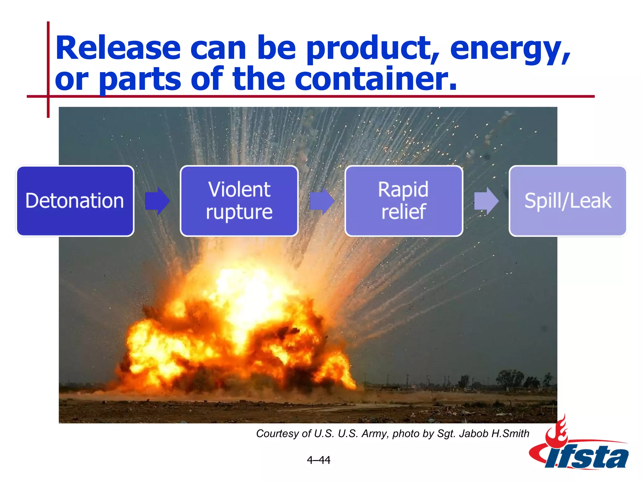 Release can be product, energy, or parts of the container.  4 – Courtesy of U.S. U.S. Army, photo by Sgt. Jabob H.Smith 