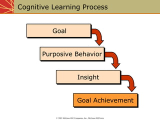 Cognitive Learning Process 
PPuurrppoossiivvee BBeehhaavviioorr 
IInnssiigghhtt 
GGooaall AAcchhiieevveemmeenntt 
GGooaall 
© 2003 McGraw-Hill Companies, Inc., McGraw-Hill/Irwin 
 