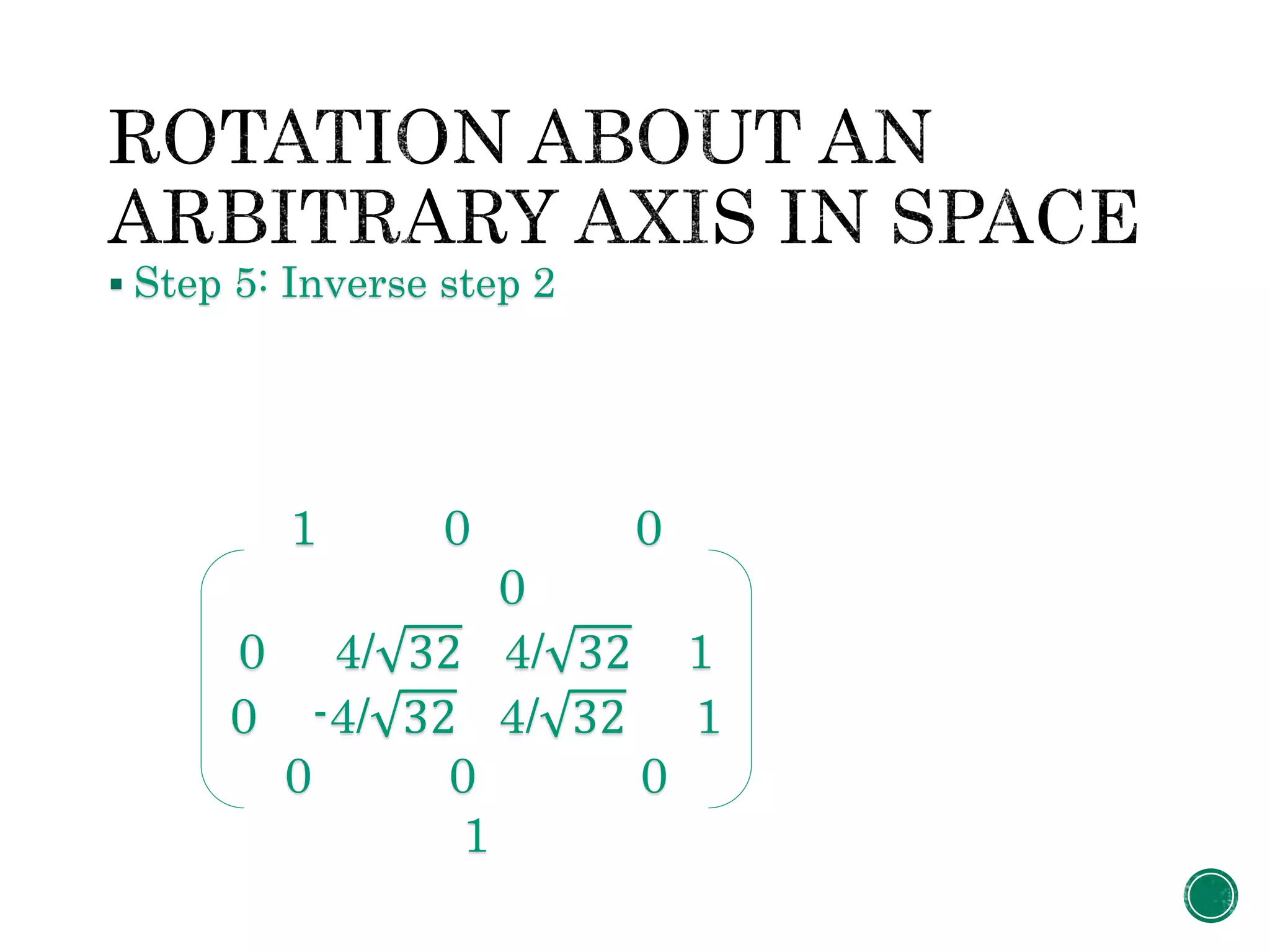  Step 5: Inverse step 2
1 0 0
0
0 4/ 32 4/ 32 1
0 -4/ 32 4/ 32 1
0 0 0
1
 