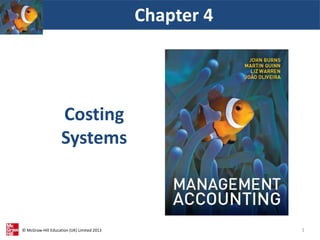© McGraw-Hill Education (UK) Limited 2013
Costing
Systems
Chapter 4
1
 