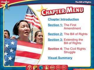 Chapter Introduction
Section 1: The First
           Amendment
Section 2: The Bill of Rights
Section 3: Extending the
           Bill of Rights
Section 4: The Civil Rights
           Struggle
Visual Summary
 