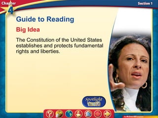 Guide to Reading
Big Idea
The Constitution of the United States
establishes and protects fundamental
rights and liberties.
 