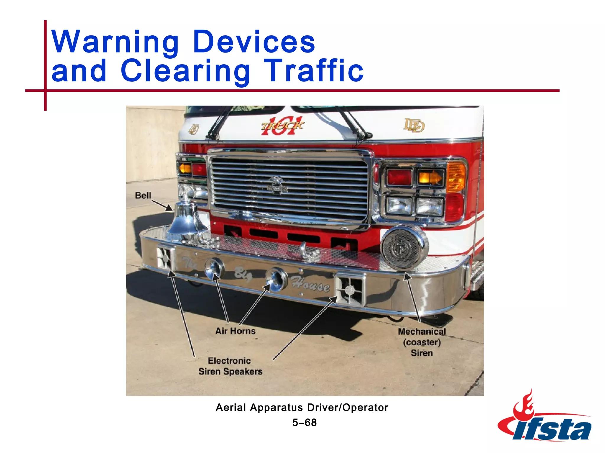 Warning Devices
and Clearing Traffic
5–68
Aerial Apparatus Driver/Operator
 