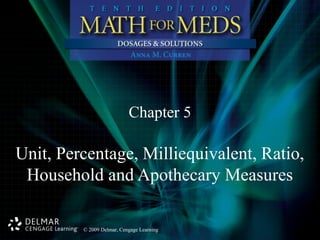 © 2009 Delmar, Cengage Learning
Chapter 5
Unit, Percentage, Milliequivalent, Ratio,
Household and Apothecary Measures
 