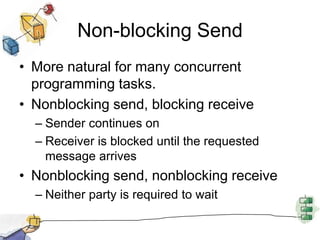 Direct AddressingSend primitive includes a specific identifier of the destination processReceive primitive could know ahead of time which process a message is expectedReceive primitive could use source parameter to return a value when the receive operation has been performed