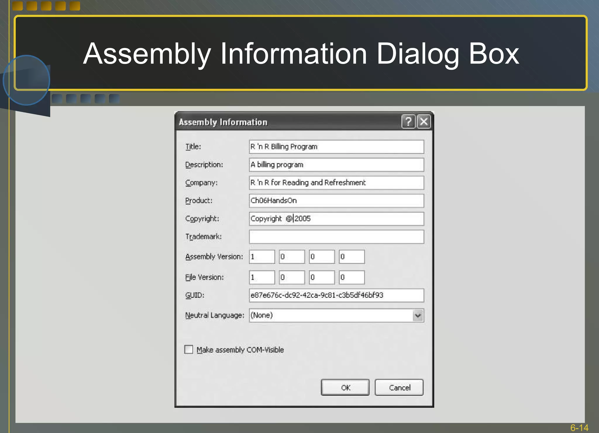 Assembly Information Dialog Box 