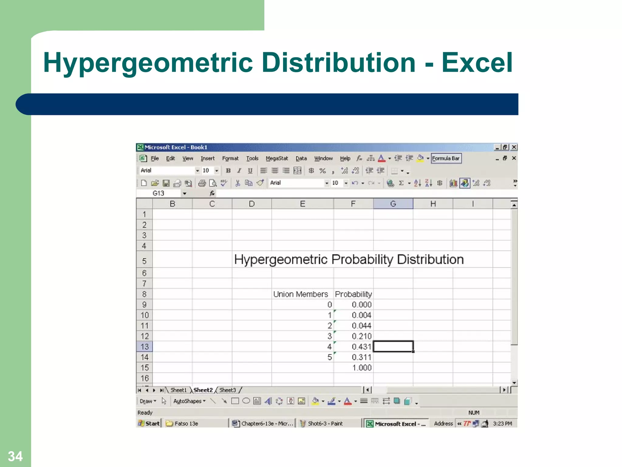 Hypergeometric Distribution - Excel 