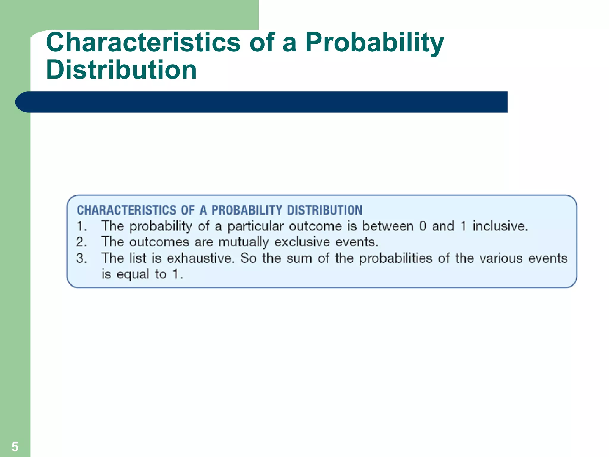 Characteristics of a Probability Distribution 
