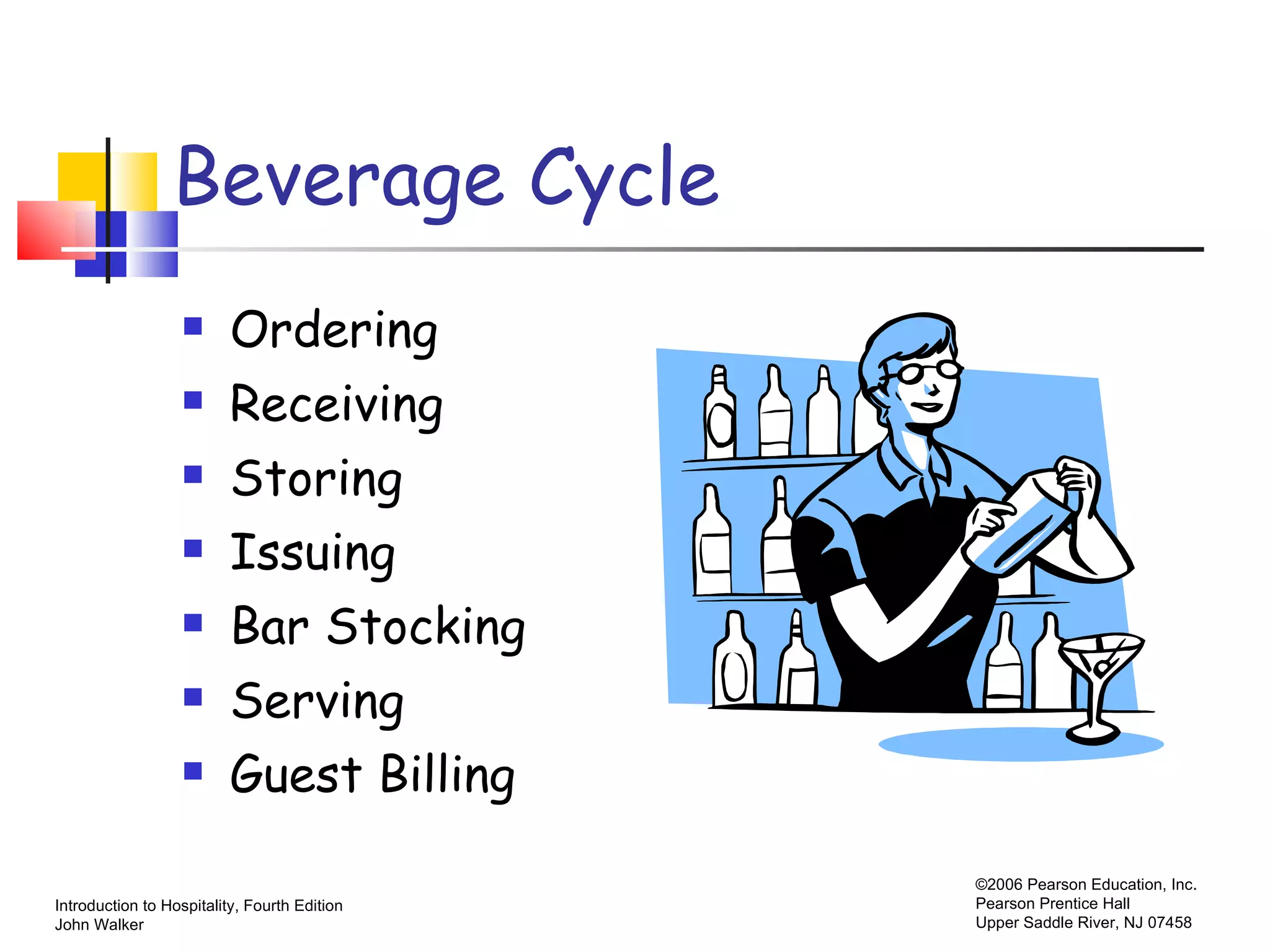 Beverage Cycle Ordering Receiving Storing  Issuing Bar Stocking Serving Guest Billing 