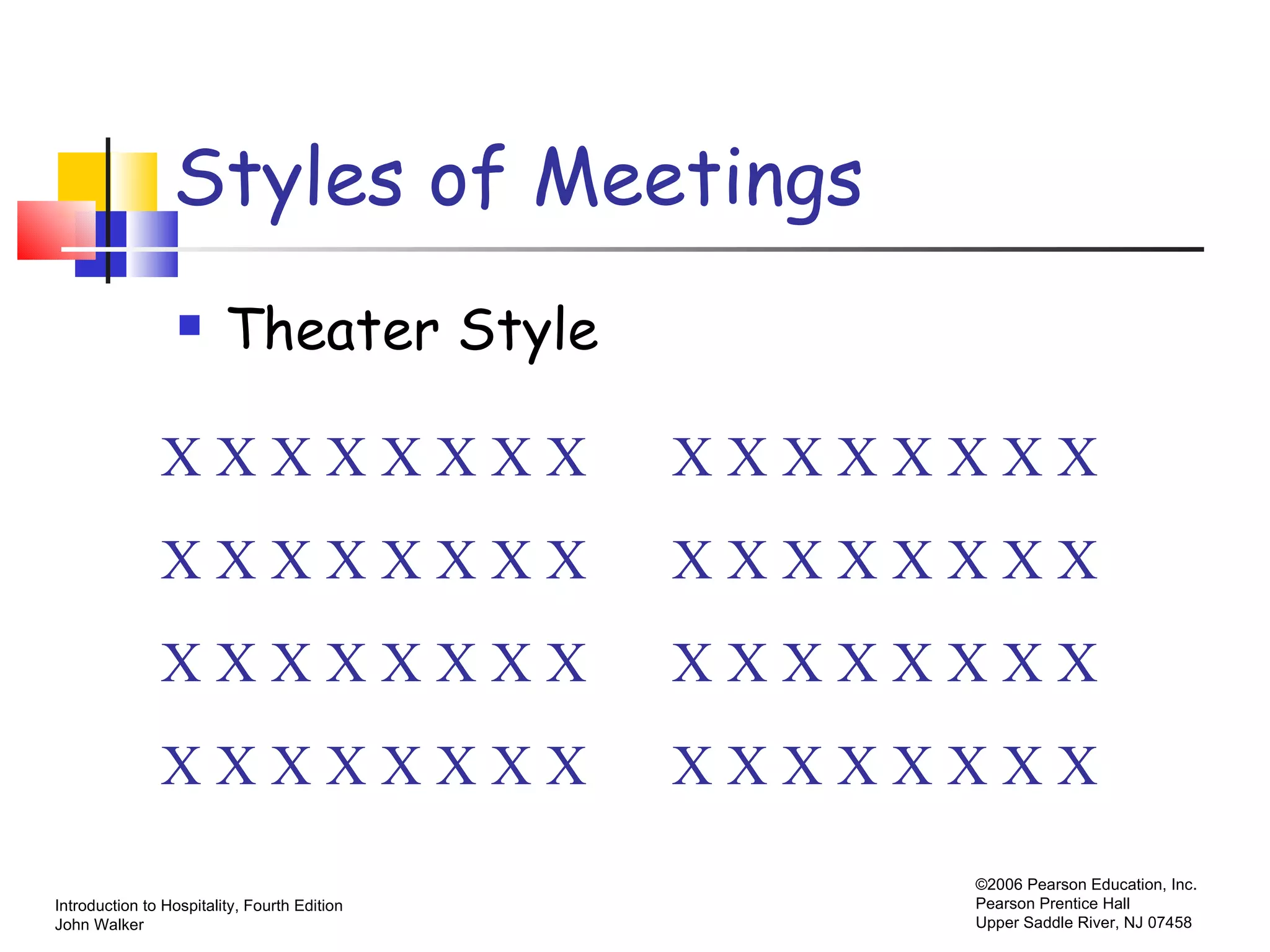 Styles of Meetings Theater Style X X X X X X X X  X X X X X X X X X X X X X X X X  X X X X X X X X X X X X X X X X  X X X X X X X X X X X X X X X X  X X X X X X X X 