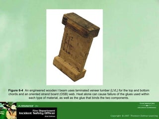 Figure 6-4   An engineered wooden I beam uses laminated veneer lumber (LVL) for the top and bottom chords and an oriented strand board (OSB) web. Heat alone can cause failure of the glues used within each type of material, as well as the glue that binds the two components. 