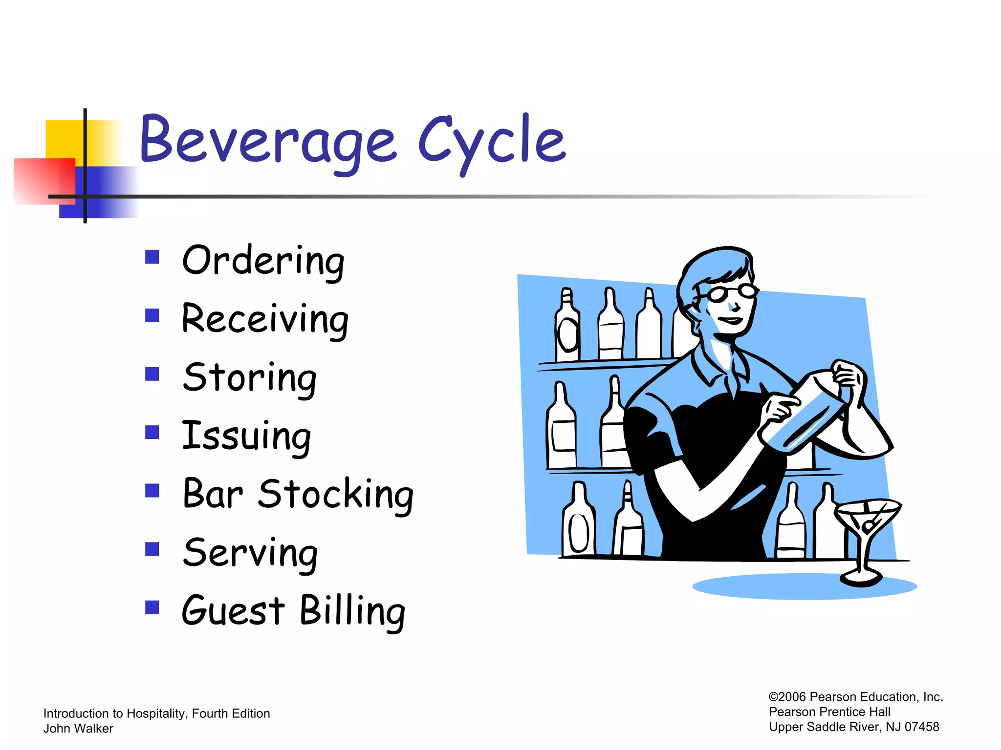 Beverage Cycle Ordering Receiving Storing  Issuing Bar Stocking Serving Guest Billing 