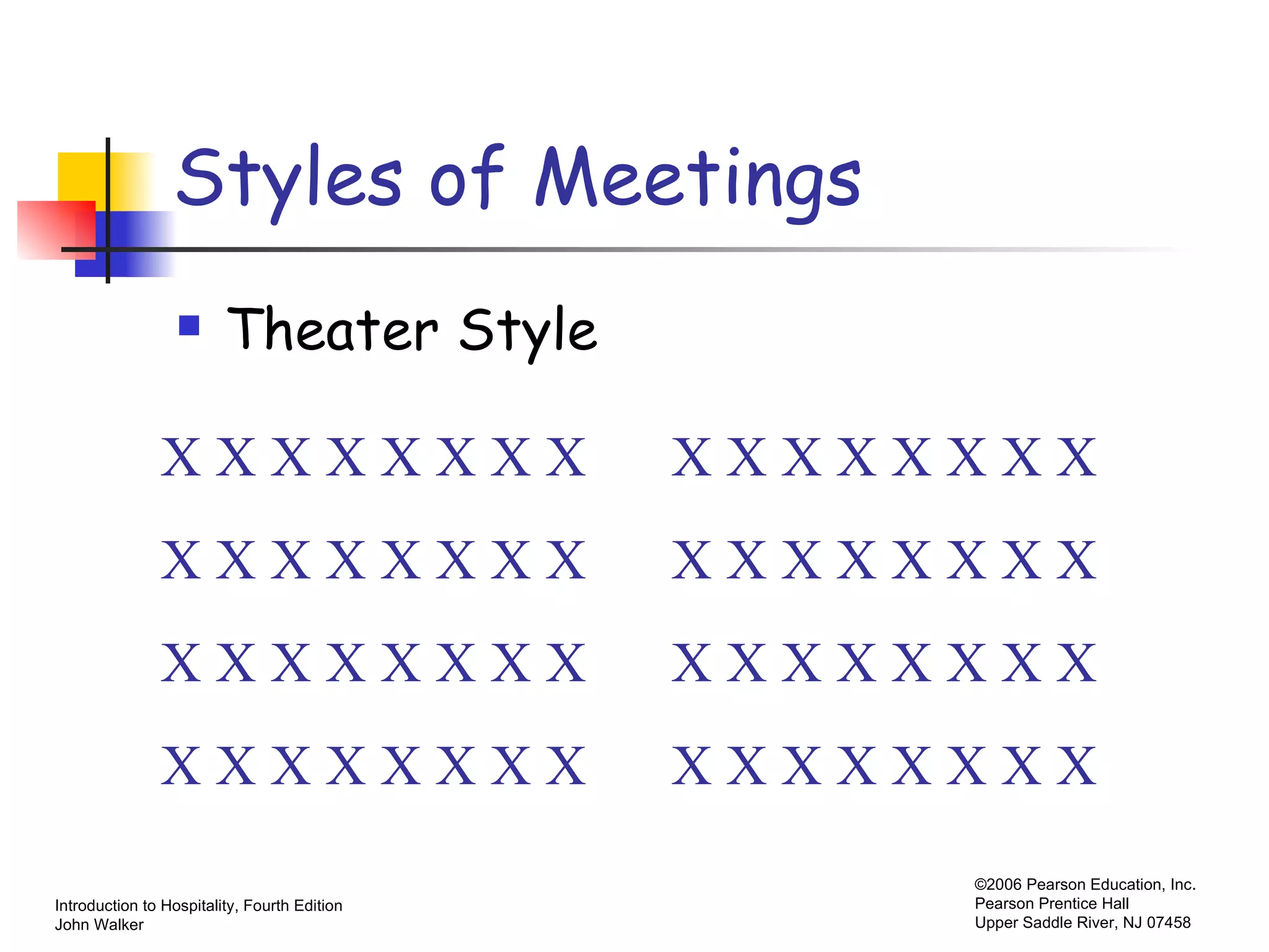 Styles of Meetings Theater Style X X X X X X X X  X X X X X X X X X X X X X X X X  X X X X X X X X X X X X X X X X  X X X X X X X X X X X X X X X X  X X X X X X X X 