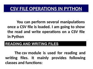 Chapter 06 CSV Files.pptx for class 12 cbse | PPTX
