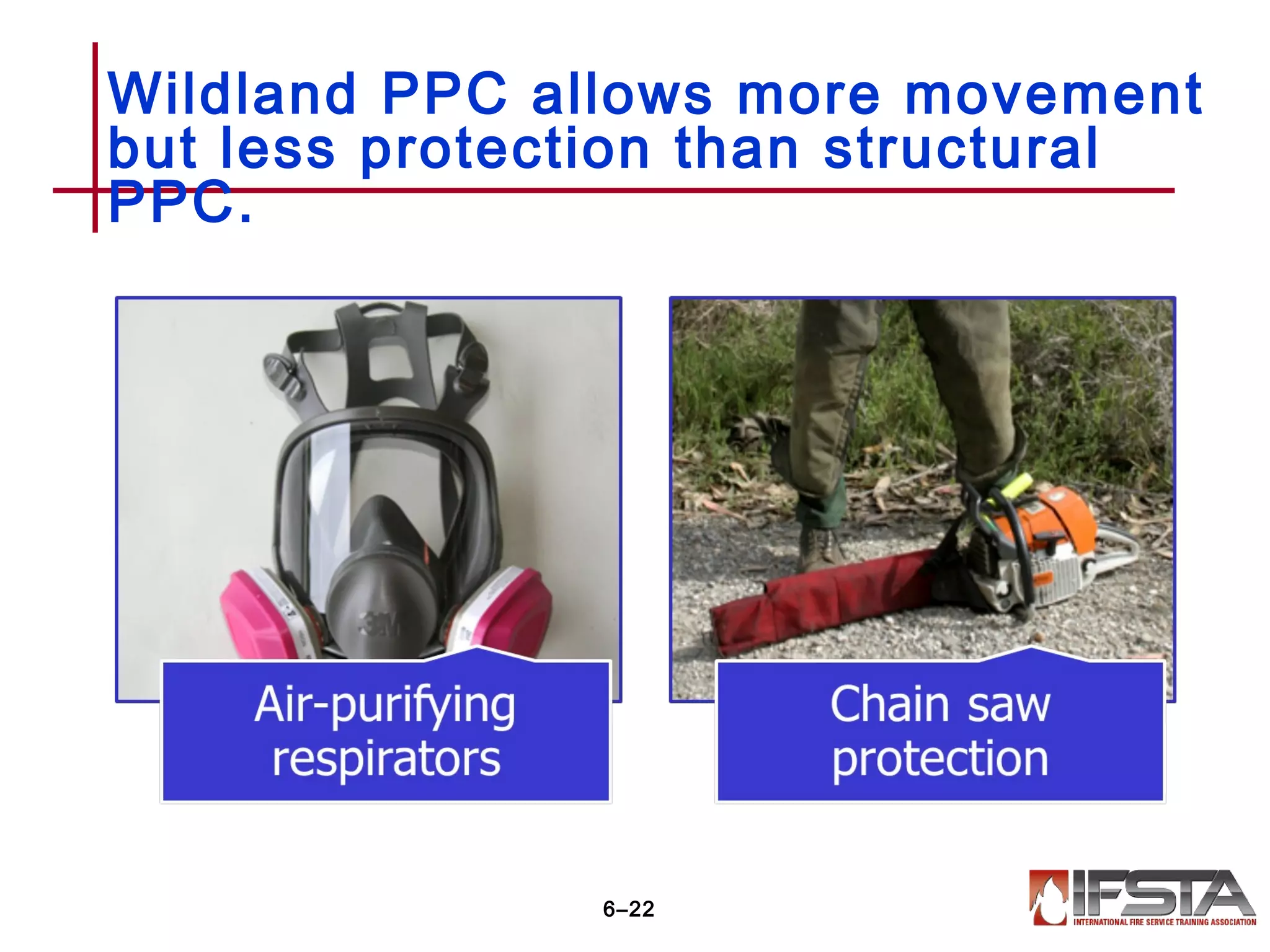 Wildland PPC allows more movement
but less protection than structural
PPC.
6–22
 