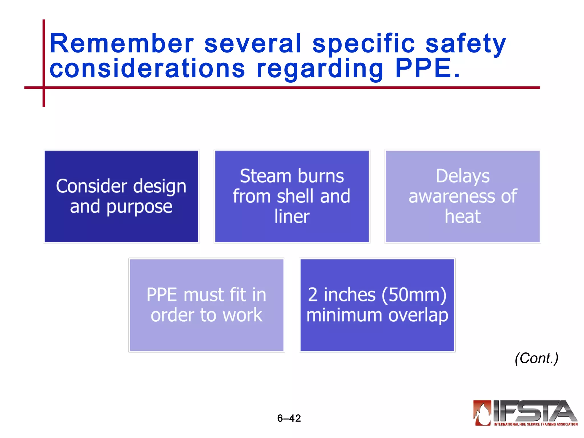 Remember several specific safety
considerations regarding PPE.
6–42
(Cont.)
 