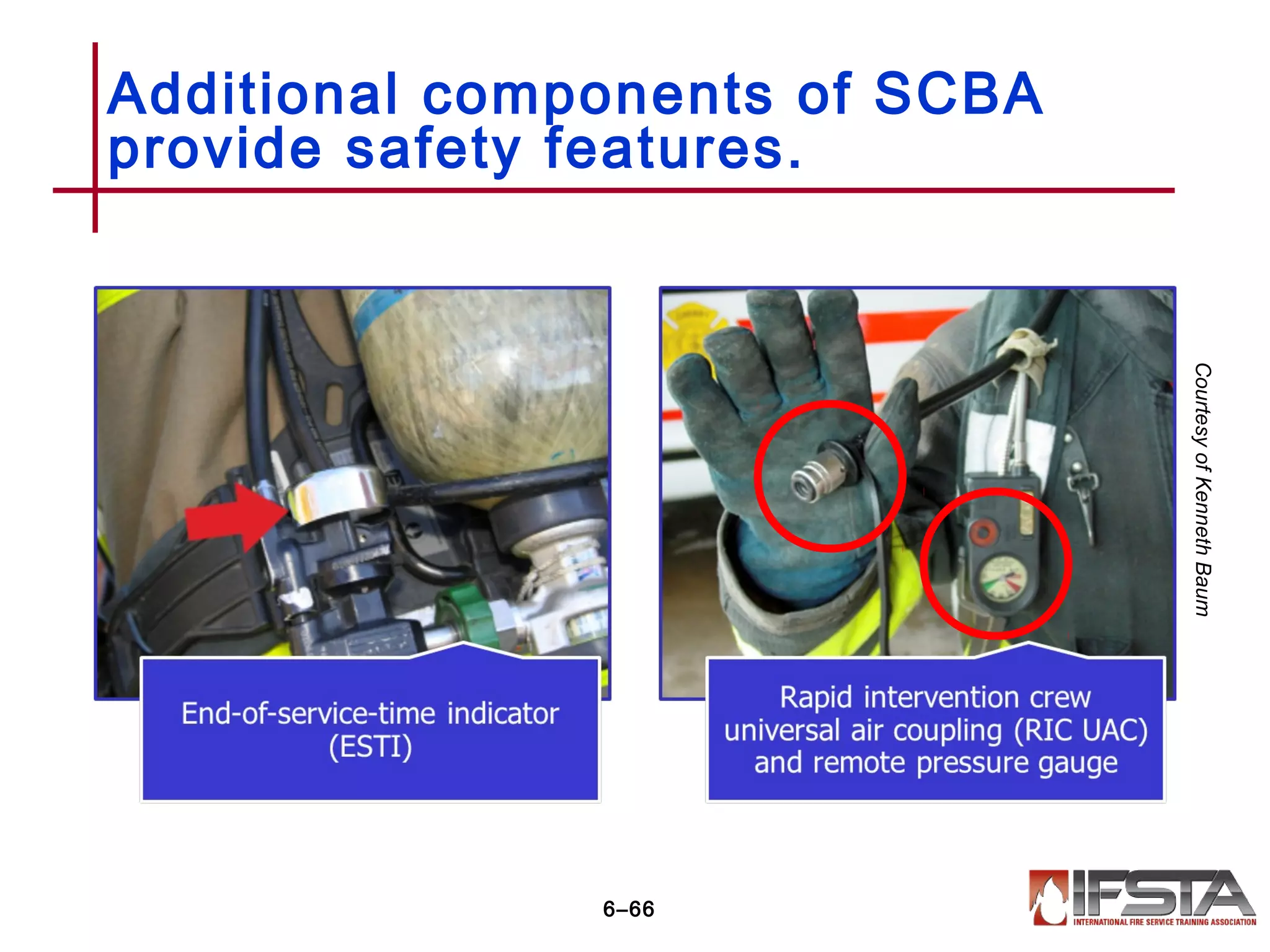 Additional components of SCBA
provide safety features.
6–66
CourtesyofKennethBaum
 