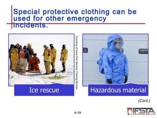 Special protective clothing can be
used for other emergency
incidents.
6–29
(Cont.)
CourtesyofIowaFireServiceTrainingBureau
 