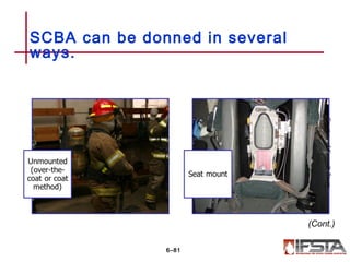 SCBA can be donned in several
ways.
6–81
CourtesyofKennethBaum
(Cont.)
 