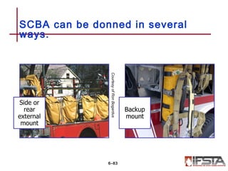 SCBA can be donned in several
ways.
6–83
CourtesyofRonBogardus
 