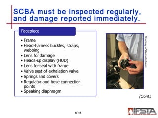 SCBA must be inspected regularly,
and damage reported immediately.
6–91
(Cont.)
CourtesyofKennethBaum
 