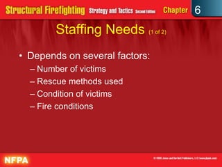6
Staffing Needs (1 of 2)
• Depends on several factors:
– Number of victims
– Rescue methods used
– Condition of victims
– Fire conditions
 