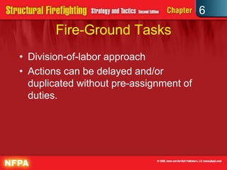 6
Fire-Ground Tasks
• Division-of-labor approach
• Actions can be delayed and/or
duplicated without pre-assignment of
duties.
 