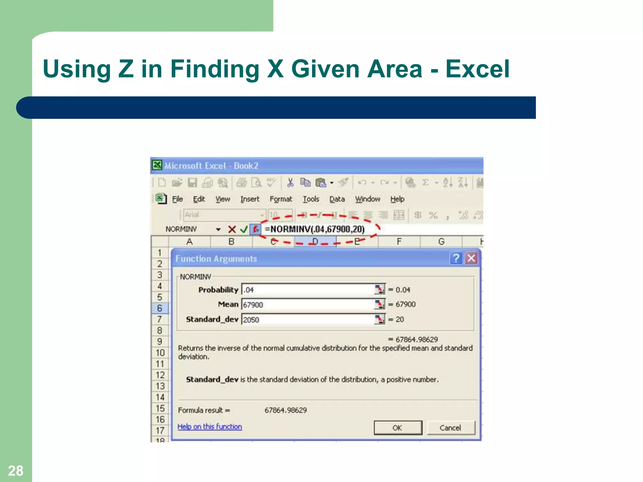 28Using Z in Finding X Given Area - Excel