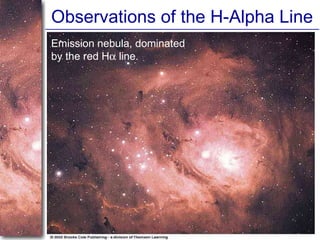 Observations of the H-Alpha Line Emission nebula, dominated by the red H   line. 