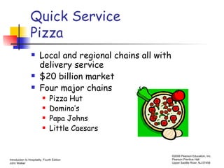 Quick Service  Pizza Local and regional chains all with delivery service $20 billion market Four major chains Pizza Hut  Domino’s Papa Johns Little Caesars 