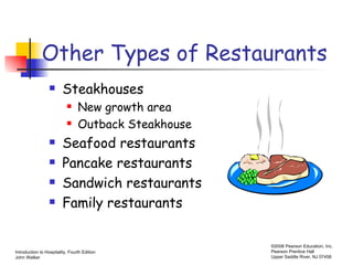 Other Types of Restaurants Steakhouses New growth area Outback Steakhouse Seafood restaurants Pancake restaurants Sandwich restaurants Family restaurants 