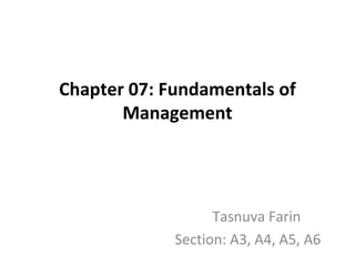 Chapter 07: Fundamentals of
Management

Tasnuva Farin
Section: A3, A4, A5, A6

 