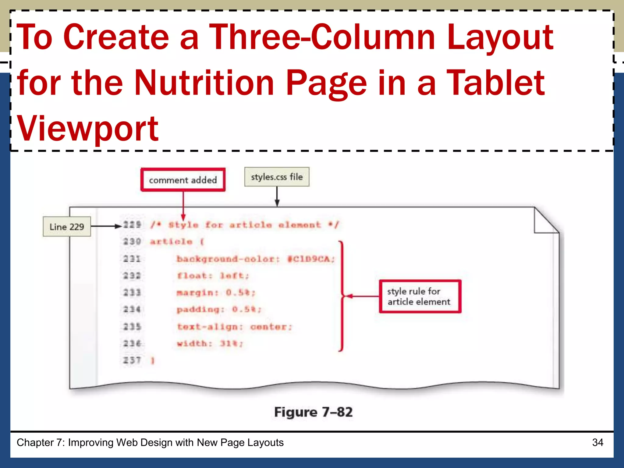 Chapter 7: Improving Web Design with New Page Layouts 34
To Create a Three-Column Layout
for the Nutrition Page in a Tablet
Viewport
 