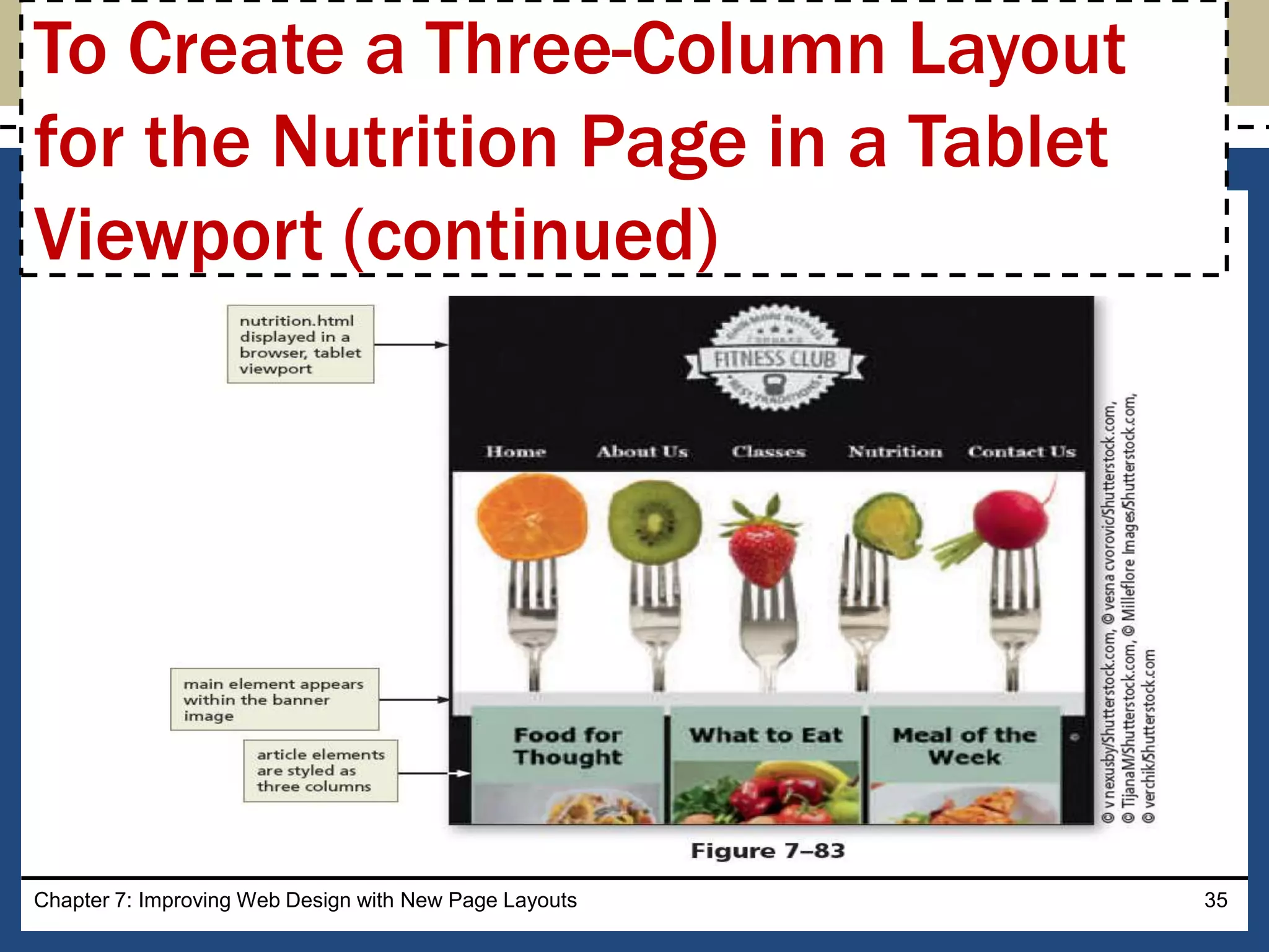Chapter 7: Improving Web Design with New Page Layouts 35
To Create a Three-Column Layout
for the Nutrition Page in a Tablet
Viewport (continued)
 