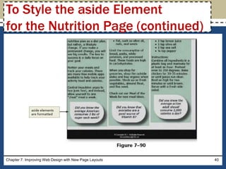 Chapter 7: Improving Web Design with New Page Layouts 40
To Style the aside Element
for the Nutrition Page (continued)
 