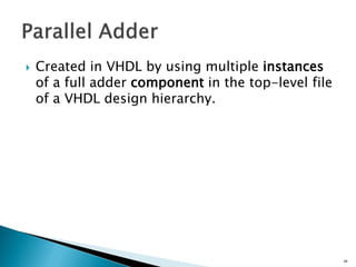  Created in VHDL by using multiple instances
of a full adder component in the top-level file
of a VHDL design hierarchy.
49
 