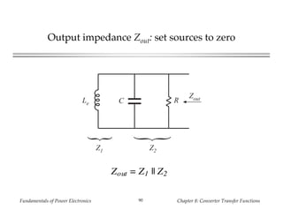 Fundamentals of Power Electronics Chapter 8: Converter Transfer Functions90
Output impedance Zout: set sources to zero
Le C R
Zout
Z2Z1
{
{Zout = Z1 || Z2
 