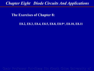 Chapter Eight Diode Circuits And Applications
Chair Professor Rui-Xiang Yin (South China University of
The Exercises of Chapter 8:
E8.2, E8.3, E8.4, E8.5, E8.8, E8.9*, E8.10, E8.11
 