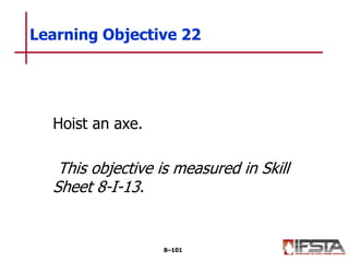 Hoist an axe.
This objective is measured in Skill
Sheet 8-I-13.
Learning Objective 22
8–101
 