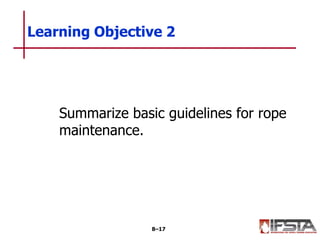 Summarize basic guidelines for rope
maintenance.
Learning Objective 2
8–17
 