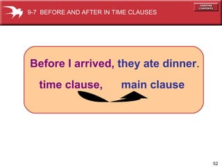 Before I arrived,  they ate dinner .   time clause,   main clause 9-7  BEFORE AND AFTER IN TIME CLAUSES 