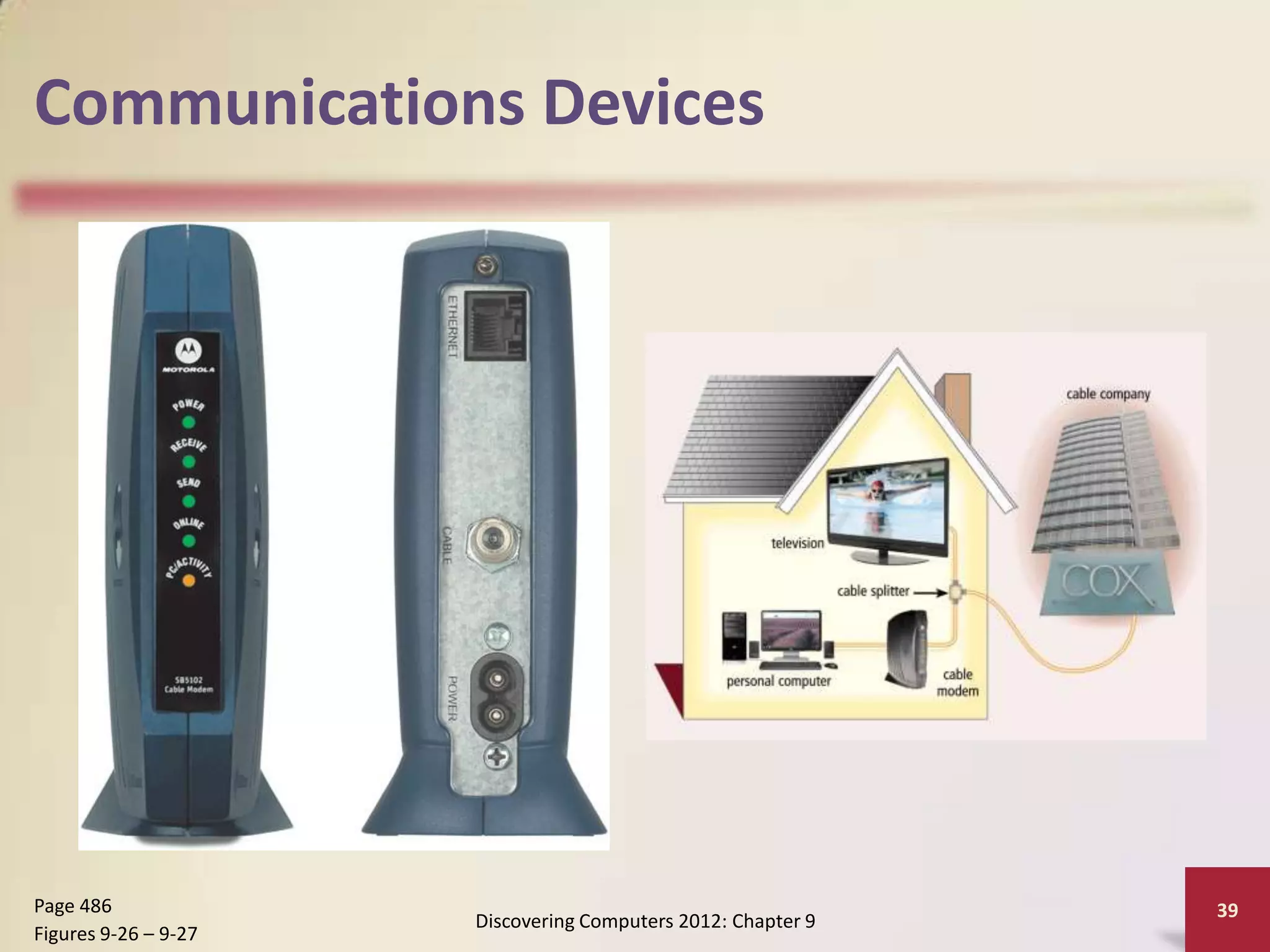 Communications Devices




Page 486                                                      39
                      Discovering Computers 2012: Chapter 9
Figures 9-26 – 9-27
 