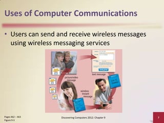 Uses of Computer Communications

• Users can send and receive wireless messages
  using wireless messaging services




Pages 462 – 463   Discovering Computers 2012: Chapter 9   7
Figure 9-3
 