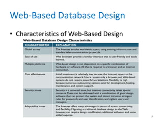 Web-Based Database Design
• Characteristics of Web-Based Design
14
 