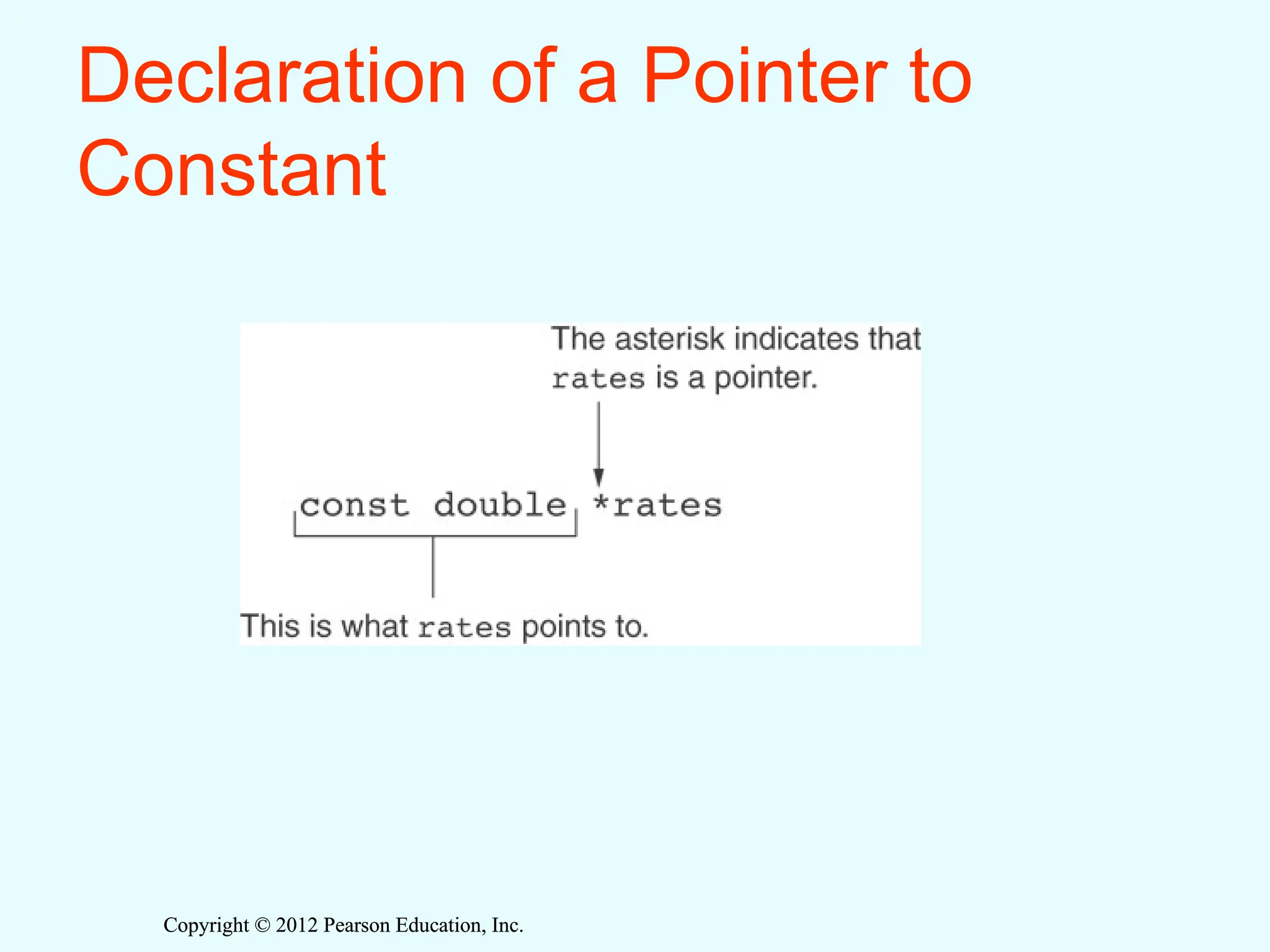 Copyright © 2012 Pearson Education, Inc.
Copyright © 2012 Pearson Education, Inc.
Declaration of a Pointer to
Constant
 