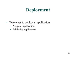 Deployment Two ways to deploy an application Assigning applications  Publishing applications 