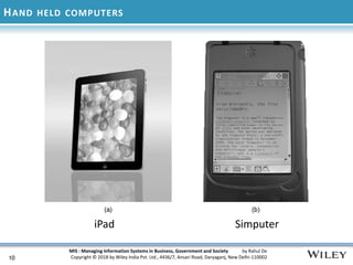 MIS : Managing Information Systems in Business, Government and Society by Rahul De
Copyright © 2018 by Wiley India Pvt. Ltd., 4436/7, Ansari Road, Daryaganj, New Delhi-110002
HAND HELD COMPUTERS
10
iPad Simputer
 