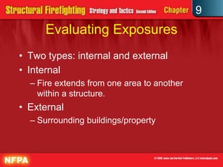 9
      Evaluating Exposures
• Two types: internal and external
• Internal
  – Fire extends from one area to another
    within a structure.
• External
  – Surrounding buildings/property
 