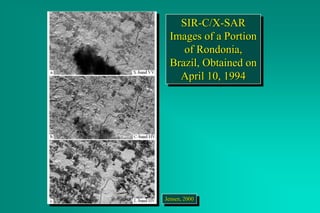 SIR-C/X-SAR
Images of a Portion
of Rondonia,
Brazil, Obtained on
April 10, 1994
Jensen, 2000
 